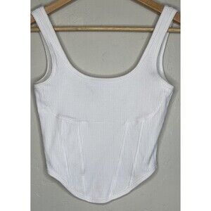 Vintage Y2K White Ribbed Corset Victoria Secret PINK Tank Top NWOT Small